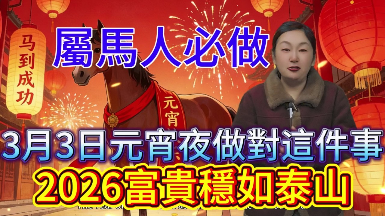 屬馬人必做！3月3日元宵夜，把「這件事」做對，黴運沉底，馬年富貴穩如泰山！#運勢 #正能量 #風水 #補財庫旺財氣 #財富