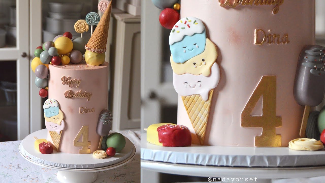 Ice Cream Themed Cake🍦🍭 -  مجسم أيس كريم 2D بعجينة السكر