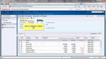 Accessing Production Cost Enquiry - JDE E1 91 - Manufacturing Accounting