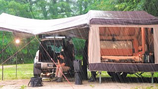 💯 Relaxing camping in the heavy rain ☔ Holidays in automatic tent trailers