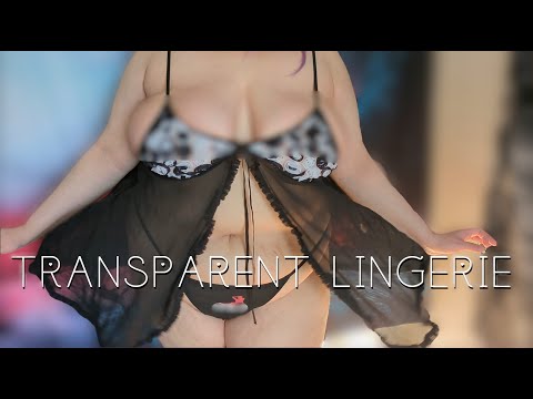 4K Black Transparent Lingerie Dress Try-On Haul | See-Through Mesh | Plus Size Natural Curvy Body