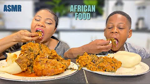 MOUTHWATERING 🤤EGUSI SOUP & FUFU with fish & goat meat (ASMR)