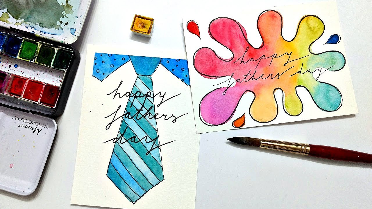 TWO quick watercolor FATHERS DAY CARDS for beginners // How to ...