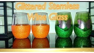 Glittered Stemless Wine Glass Using Mod Podge