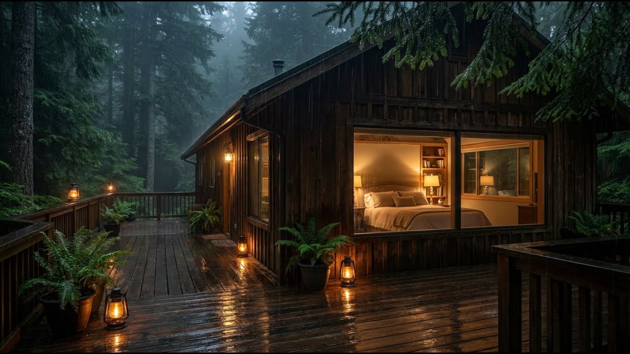 Calm Spirit Rain & Felt Piano in Misty Rainforest Cabin Deck for Better Sleep Fast 🍃😴
