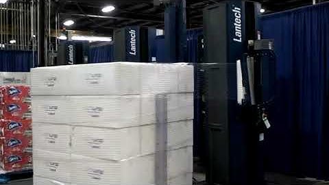 Lantech semi automatic stretch wrapper Q300 using perforated stretch film