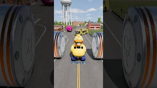 Pink Moon Car & Capsule Bus vs Hydraulic Bollard Crash #beamngdrive #kidsgamertech #shorts