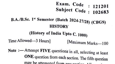 Gndu BA 1st Semester History Question Paper | Ba 1st Semester History Question Paper 2024
