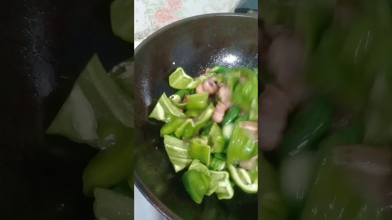 Stir fry pork with green pepper and green silly with fmented blackbeans/my own version/ - YouTube