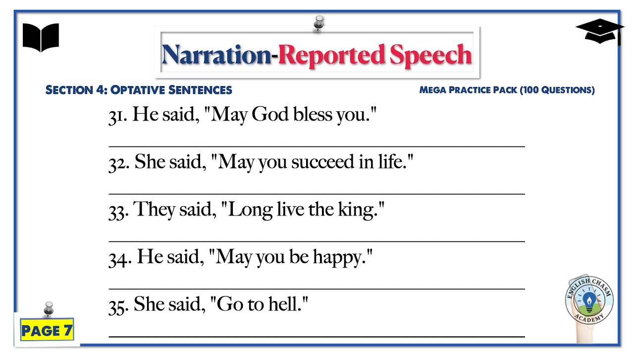 Narration Reported Speech Practice Set with Answers | English Grammar ...