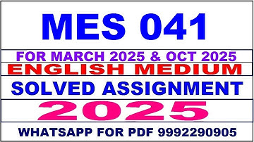 MES 041 solved assignment 2025 in English || MES 041 solved assignment 2025 || ignou MES041 2025