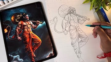 Draw With Me - How To Draw Hanuman Ji,  Hanuman Ji Full Body Drawing,  Outline Tutorial 😍