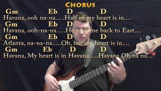 Video thumbnail of "Havana (Camila Cabello) Bass Guitar Cover Lesson in Gm with Chords/Lyrics"