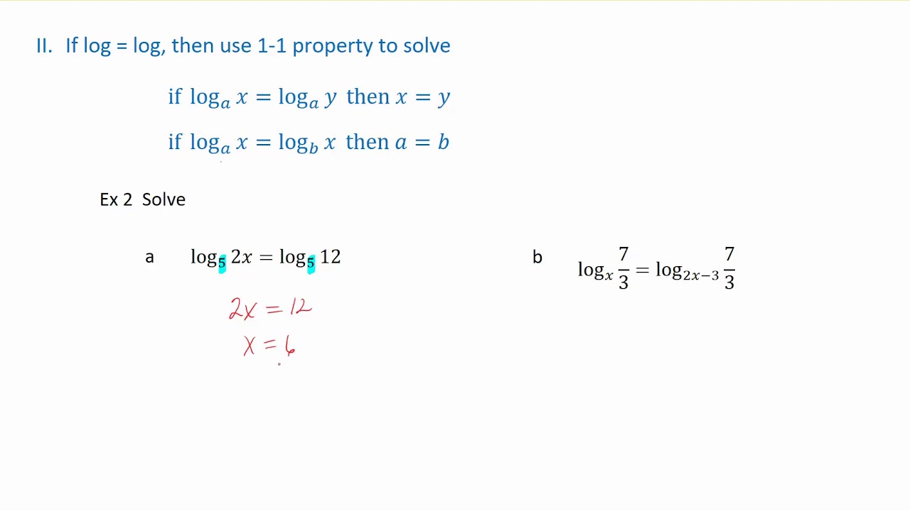 Solving Log Equations using 1-1 Property - YouTube