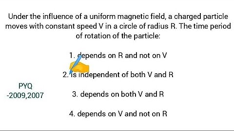 Under the influence of a uniform magnetic field, a charged particle moves with constant speed V in