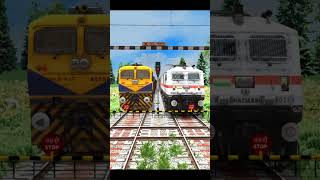 2 TRAINS CROSSING BUMPY BRANCHED RAILROAD CROSSING #train