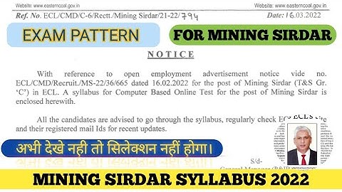ECL MINING SIRDAR SYLLABUS 2022