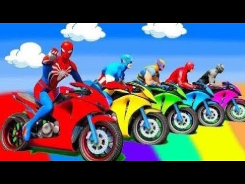 الأبطال الخارقين على القضبان دوامة قمع جسر 🏍️🐱‍SPIDER MAN!on Motorcycle in Spiral Bridge