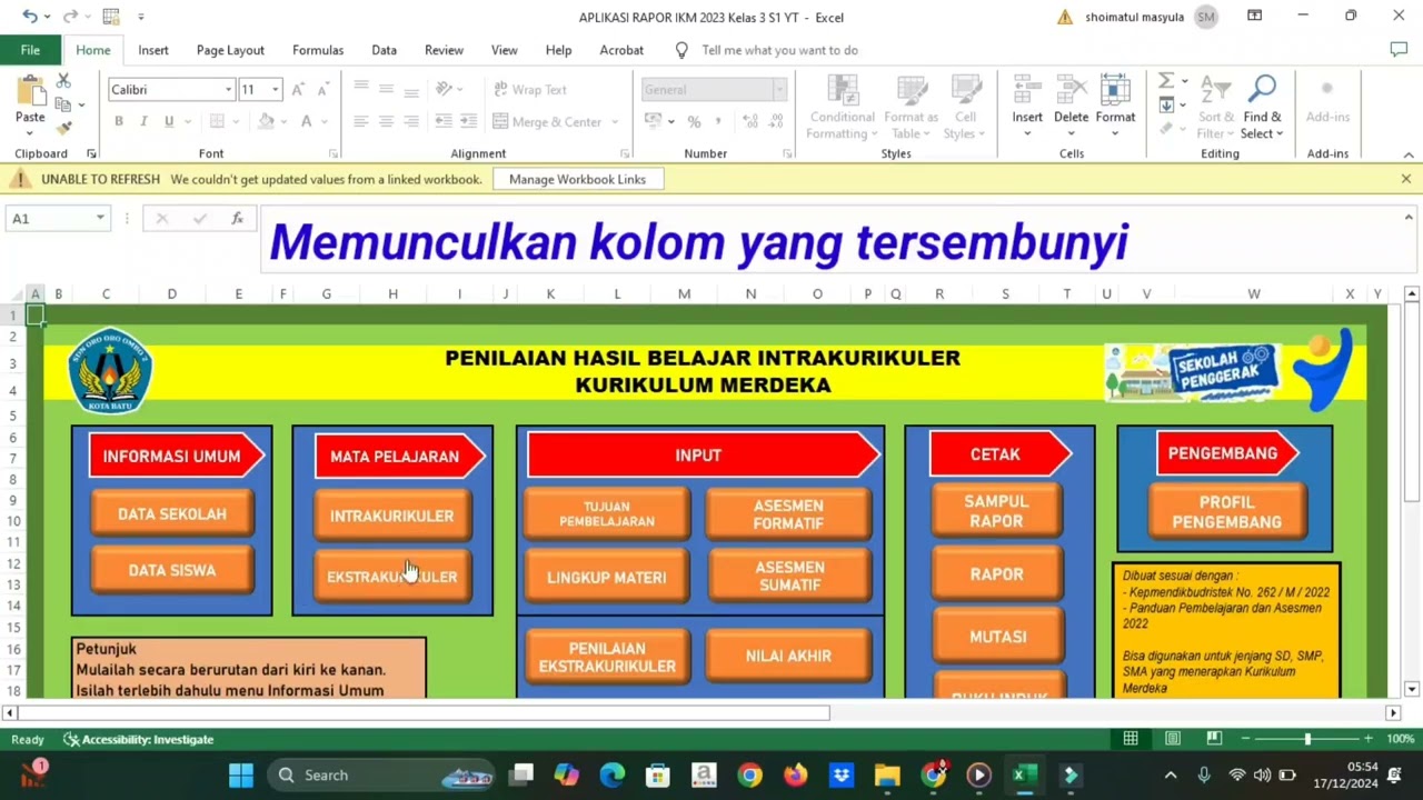 Cara menyembunyikan dan memunculkan kolom pada aplikasi rapor
