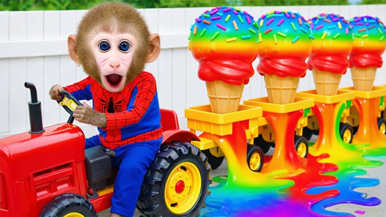 Mono Tata Cosecha Sandía Para Hacer Helado Arcoíris Y Se Convierte En Superhéroe