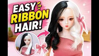 How to Make Ribbon Doll Hair | Black & White Aesthetic Hairstyles | DIY Tutorial screenshot 4
