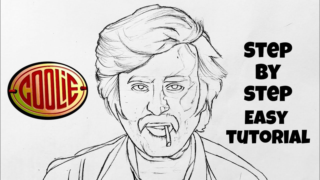 Coolie Vintage Rajinikanth outline drawing step by step tutorial in tamil 