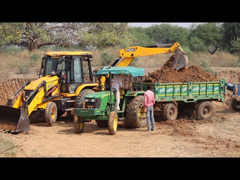 JCB 3dx Backhoe Loading Mud in Tractor | John Deere 5310 | Swaraj 744 XT | Tata Truck