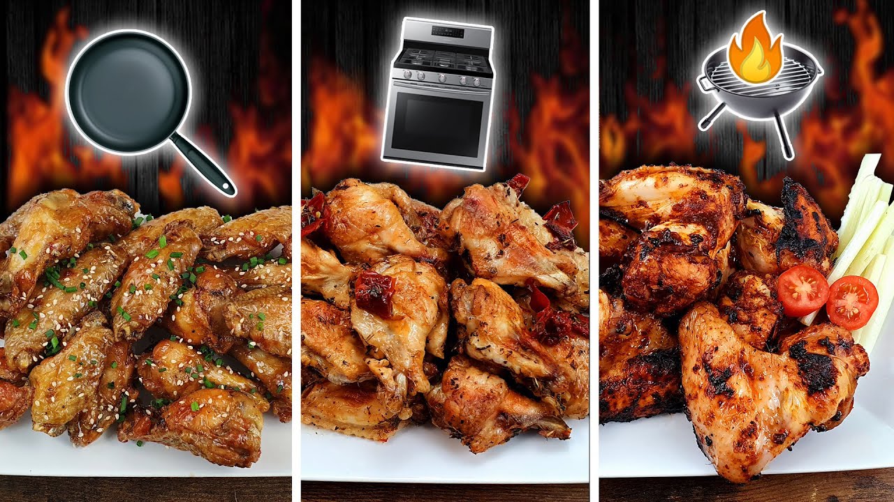 Sartén vs. Horno vs. BBQ Alitas de POLLO 🍗 ¿Cuál te GUSTA más?