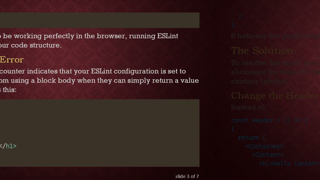 Understanding the Unexpected block statement surrounding arrow body Error in React Apps