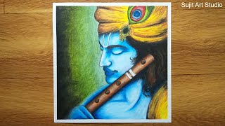 Krishna Drawing / How to draw Krishna with Oil Pastels / Krishna Painting / Janmashtami Drawing