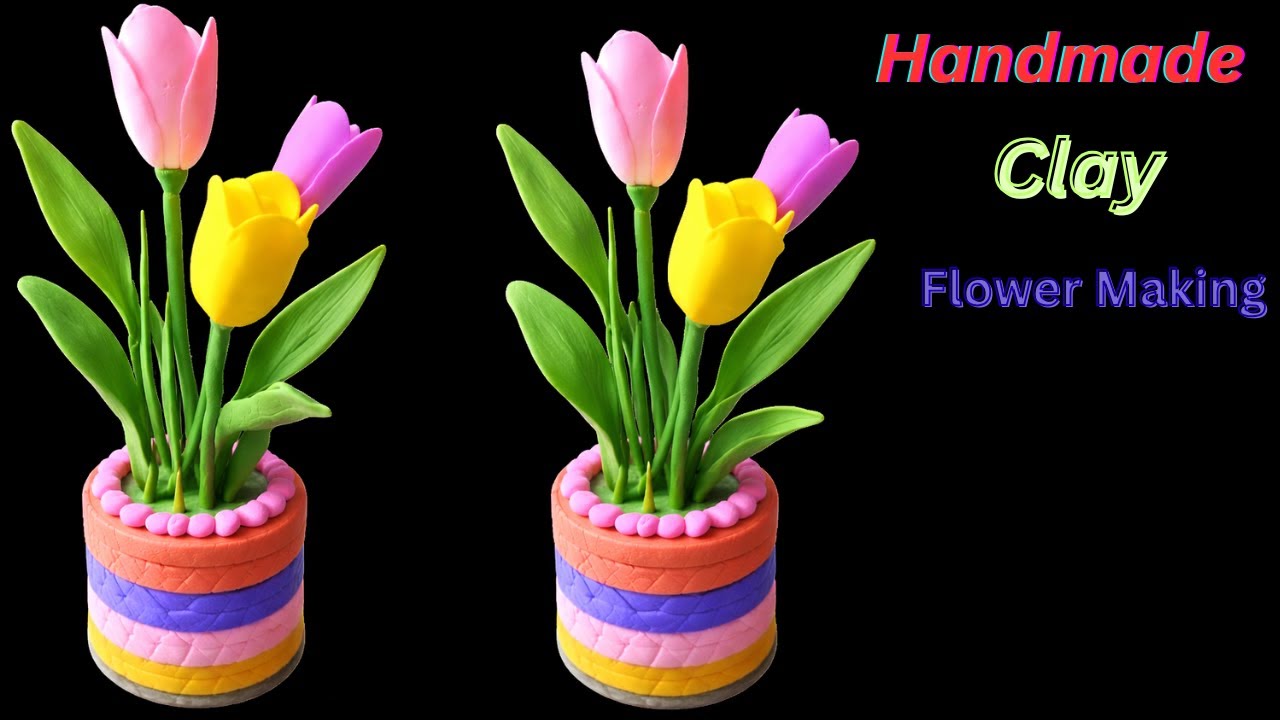 Clay Tulip Flower Pot | Beautiful Handmade Clay Flower | ক্লে টিউলিপ ফুলের টব তৈরি