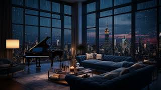 Night Rain on Window with Piano Sounds | Cozy City Room Ambience for Sleep and Relaxation | ASMR