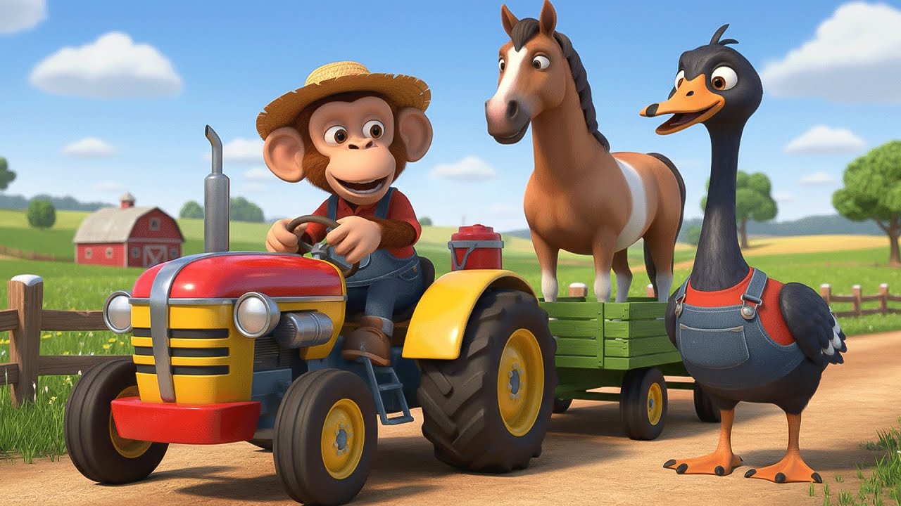 🚜🐒 Funny Monkey Farm Day: Monkey Farmer Drives Tractor, Harvests Radishes & Cabbages on Happy Farm
