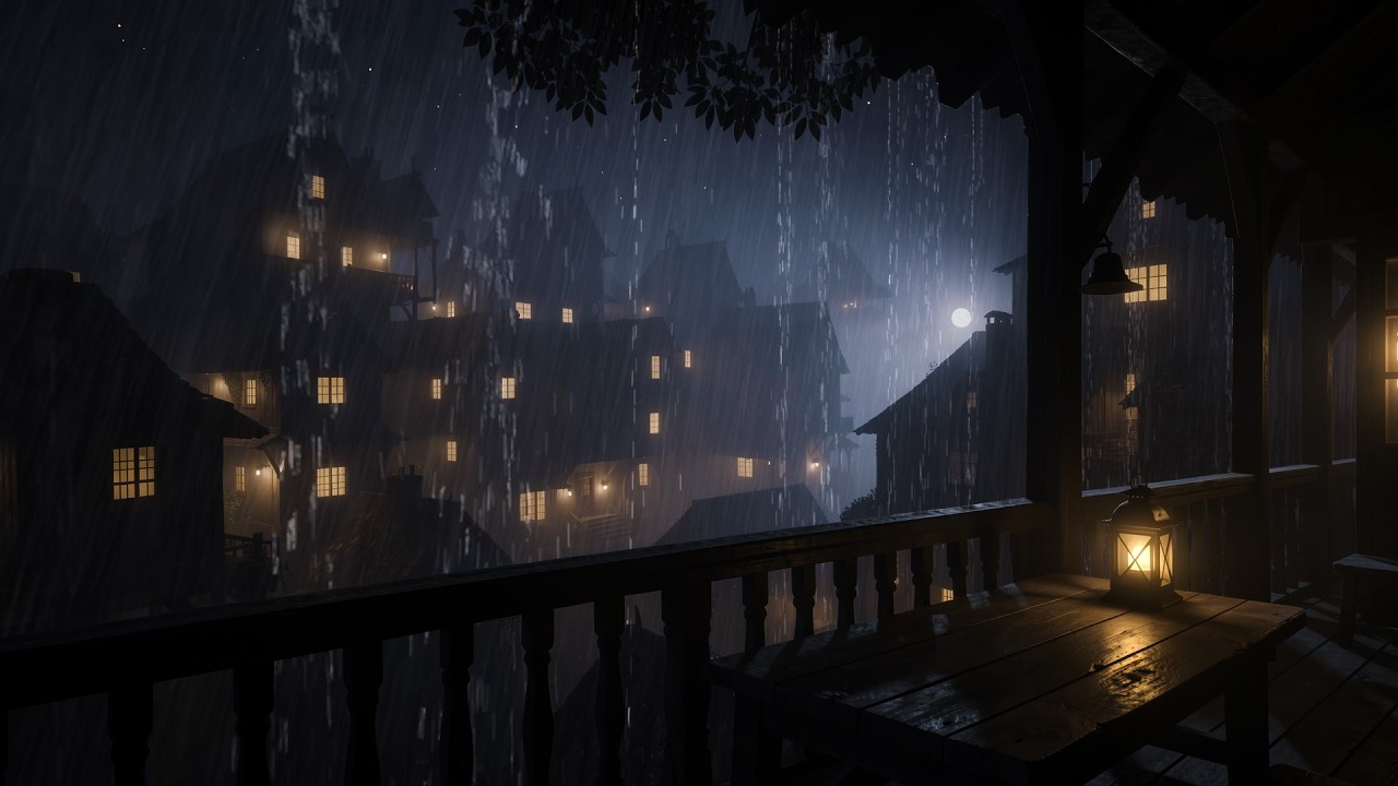 Ancient city in the pouring rain - Hide away all night in the quiet and cold ambient