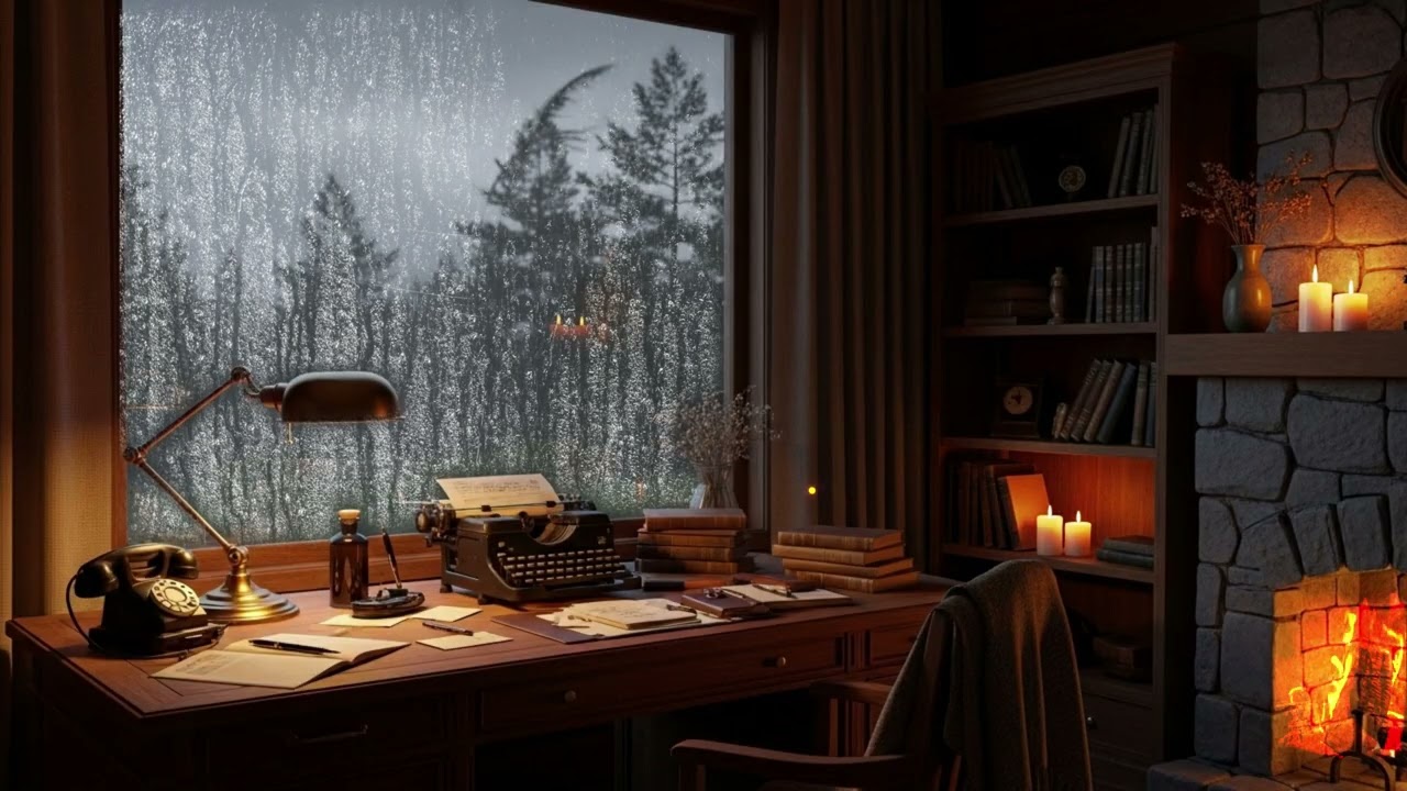 Timeless 1940s Jazz Lounge | Cozy Cabin Rain Sounds + Fireplace for Late Night Calm
