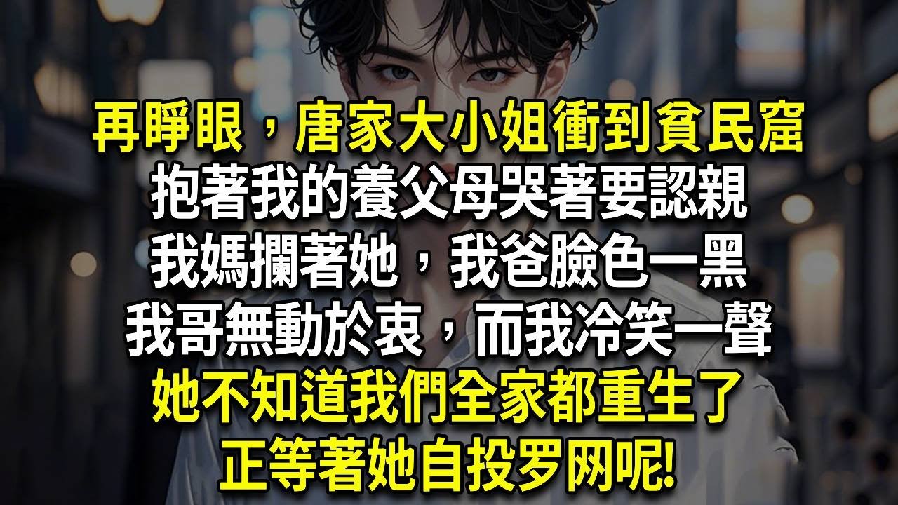 再睜眼，唐家大小姐衝到貧民窟，抱著我的養父母哭著要認親，我媽攔著她，我爸臉色一黑，我哥無動於衷，而我冷笑一聲，她不知道我們全家都重生了，正等著她呢!