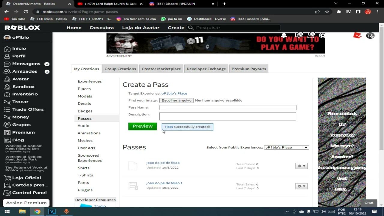Como Fazer uma gamepass no roblox (Rapido e Facil) - YouTube