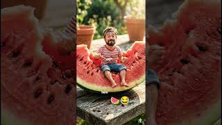 Tiny Guy vs Giant Watermelon 😂🍉
