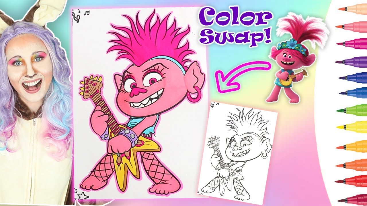 TROLLS WORLD TOUR COLORING PAGE COLOR SWAP QUEEN BARB TO POPPY ...