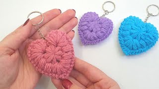 Beautiful Puff Heart Keychain Crochet | Easy DIY Gift Surprise Someone with a Stunning Keychain