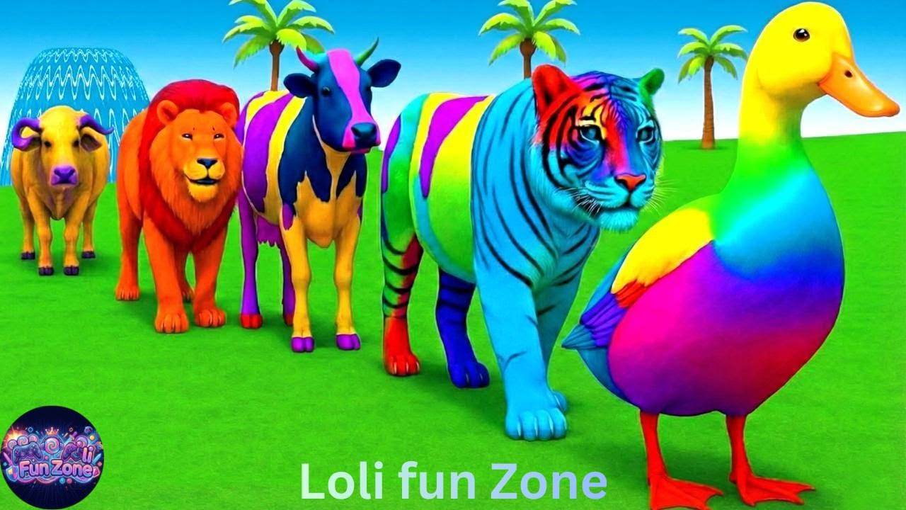 Animals on Giant Slide 😱 | Elephant vs Tiger Funny 3D Game 🐘🐯