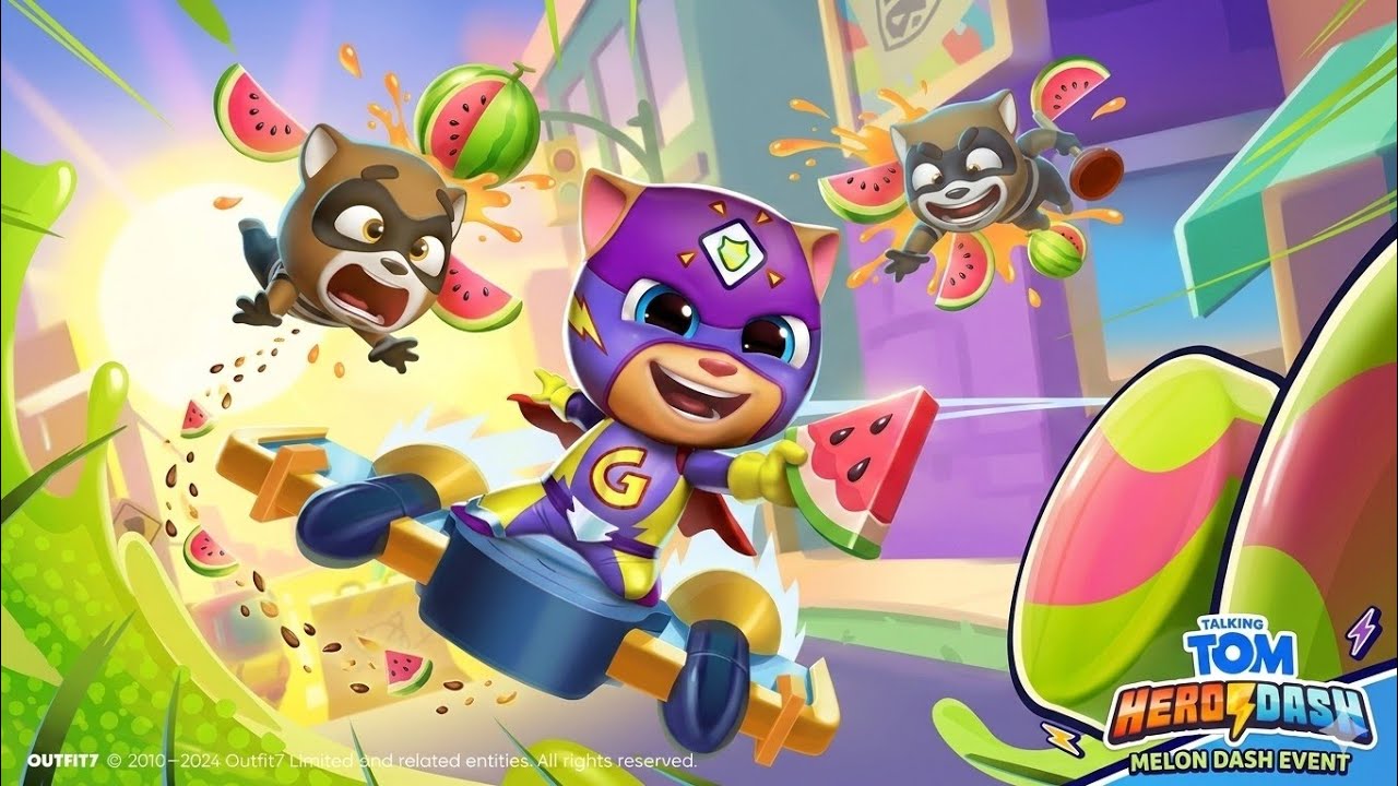 Talking Tom Hero Dash Melon Dash event Mighty Ginger vs Roy Raccoon Gameplay Android ios 