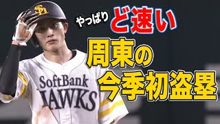 周東佑京 『待望の今季初盗塁』をマルチアングルで