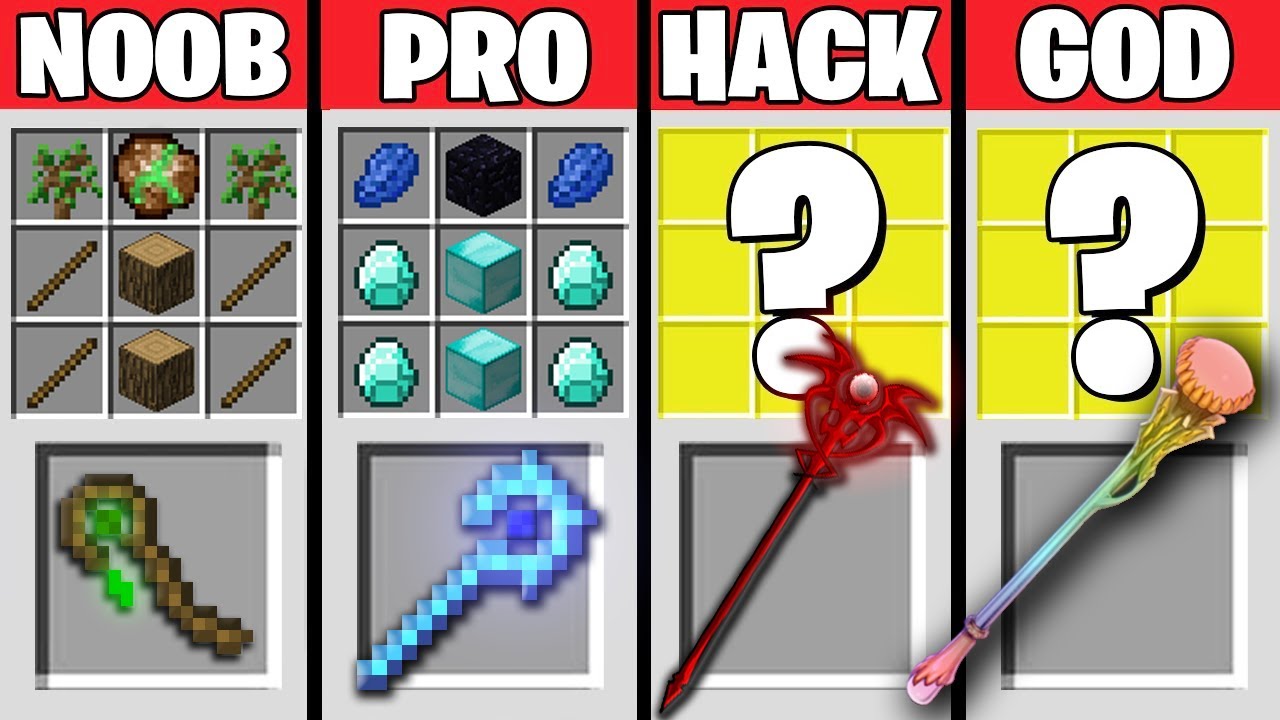 Minecraft Magic Vs Tech Minecraft Battle: NOOB vs PRO vs HACKER vs GOD- MAGIC STAFF CRAFTING ...