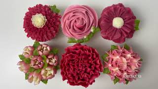 Buttercream Flower Cupcakes in red & pink (visit anhbakes.com for recipes)