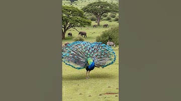 Peafowl bird sound 🦚 Peacock Opens Feathers After Being Scared by Elephant’s Trumpet! Peacock Dance!