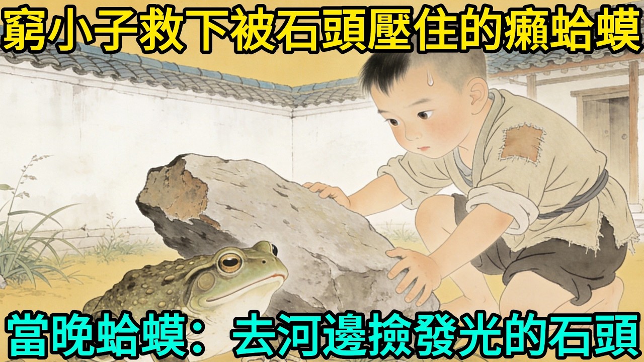 8歲窮小子意外救下被石頭壓住的癩蛤蟆,當晚癩蛤蟆開口說話:明早去河邊撿那塊發光的石頭!#民間故事 #故事頻道 #感人故事 #情感