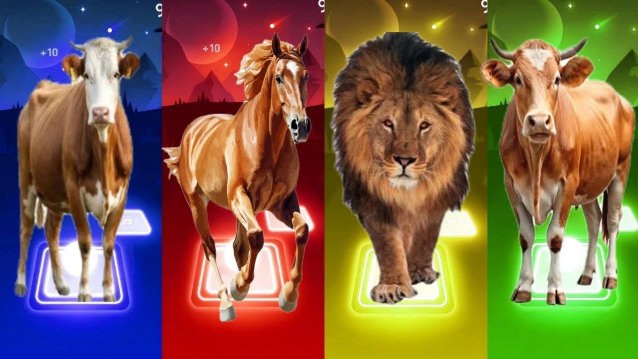 Funny Cow 🆚 Funny Horse 🆚 Funny Lion 🆚 Funny Bull | Tiles Hop EDM Rush