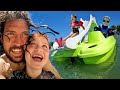 PiRATE SHiP SLiDE!!  Beach Day in Belize with Adley &amp; Niko! the kids mud spa and hair salon in water