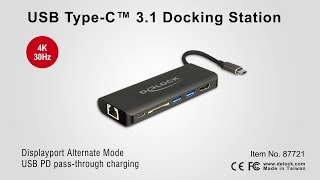 Delock 87721 Usb Type-C 3.1 Docking Station Hdmi 4K 30 Hz, Gigabit Lan And Usb Pd Function